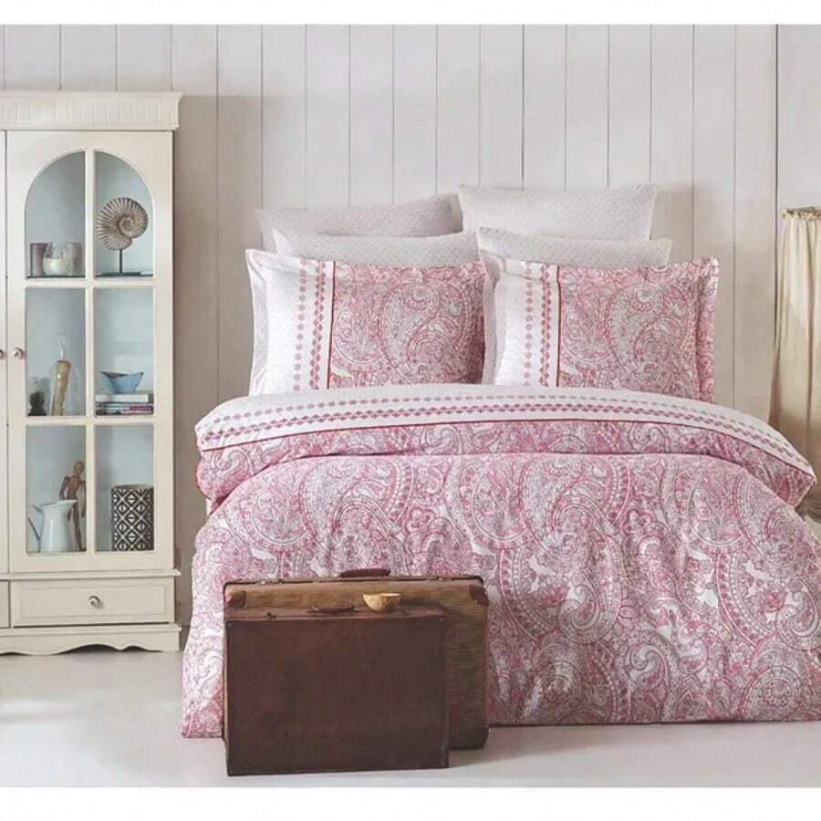 80% Cotton 4-Piece Double Duvet Cover Set – Duvet: 200x220 Cm, Flat Sheet: 220x240 Cm, 2 Patterned Pillowcases: 50x70 Cm – Made In Turkey - Violet Purple - View 1
