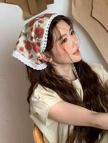 女士 Bandana 1 件时尚花卉蕾丝边领带头巾，甜美乡村风格，适合海滩度假，女士发饰秋季配饰