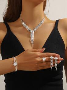 5 件/套微镶锆石花项链、耳环、手链和戒指首饰套装，优雅日常、约会、婚礼、派对女士穿戴，非常适合情人节和节日礼物