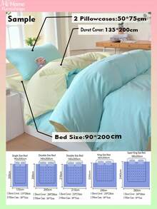 3pcs Skin-Friendly Light Blue & Light Yellow Student Dormitory Bedding Set, 1 Duvet Cover, 2 Pillowcases, No Filling, Machine Washable - Baby Blue - View 3