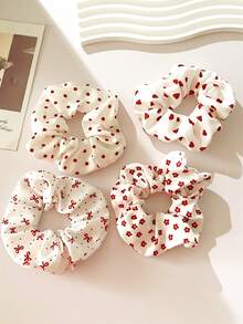 4pcs Spring/Summer Valentine's Day Sweet & Cute Fabric White, Red Polka Dot Scrunchies, Hair Ties, Headbands, Suitable For Daily Outfits, Elegant & Adorable Hair Accessories ,Scrunchy Hair Ties Valentine's Day Accessories Gift - Multicolor - View 4