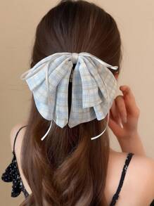 1 件格子丝带蝴蝶结发夹，优雅别致的时尚发夹，适合日常佩戴、休闲、派对、通勤、度假、服装搭配发饰女士爪夹秋季配饰