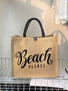 時尚大容量母袋,帶字母圖案,適用於購物,海灘或度假,母親節禮物母親禮物 - 卡其色 - 查看 11