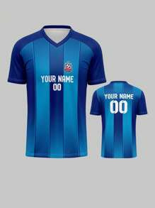 Personalisiertes Trikot, Barcelona, atmungsaktiv, schnelltrocknend 210g Frühling/Sommer Einzelteil Top, Unisex Sportteam Club Training V-Ausschnitt Fußballtrikot mit vorne und hinten bedrucktem Namen, Nummer, Logo, bequeme Passform für Alltag, Lässig, Party