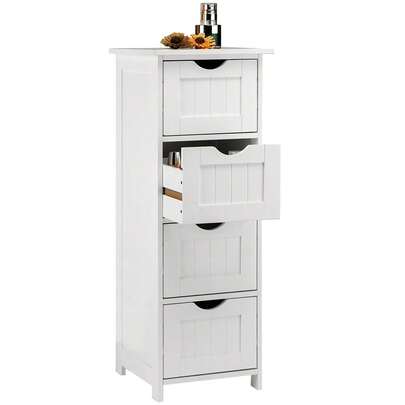  BAKAJI Cassettiera Armadietto Armadio da Appoggio 4 Cassetti Rimovibili in Legno MDF Bianco Linea Shabby Salvaspazio da Bagno Camera Stanza