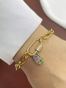 STYLEVER 1pc Multicolour Carabiner Lock Clasp Chain,Pendant Charm Bracelet, Stainless Steel Chain Jewelry,Holiday Gift ,A Jewelry Gift - Yellow Gold - View 4