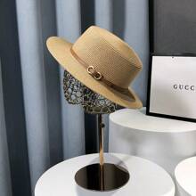 Straw Hat Women's Large Brim Sun Hat, Woven Casual Beach Hat, Fashionable Personalized Solid Color Bohemian Polyester (Polyester) Windproof UV Protection Hat, Spring/Summer