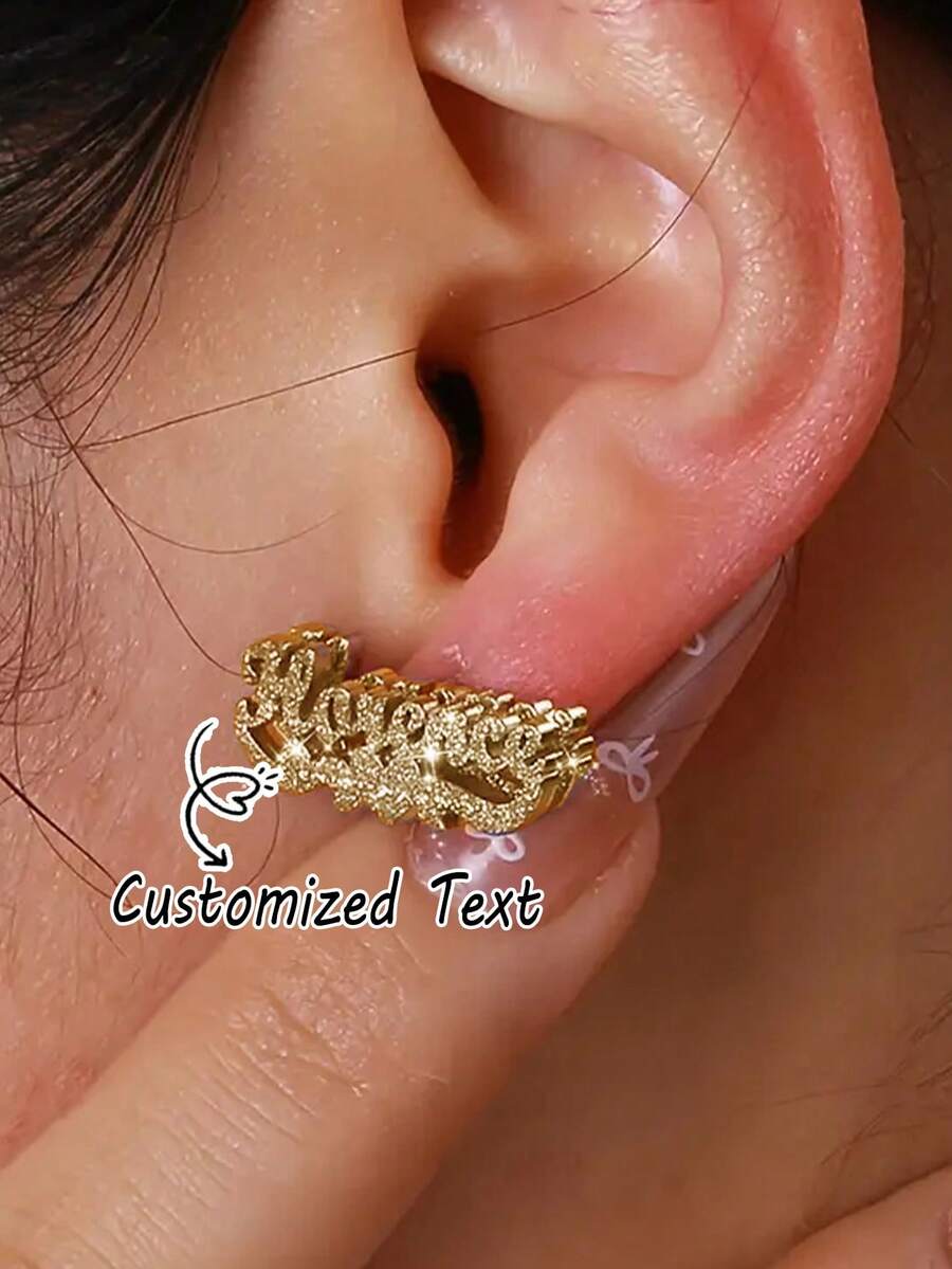 Custom Matte Name Earrings - Fashionable Minimalist Stainless Steel Earrings