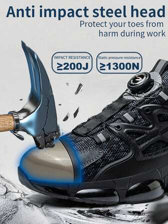 Steel Toe Work Shoes, With Rotary Button, Anti-Smash, Anti-Puncture, Anti-Slip Commuting Sports Shoes, Suitable For Daily Wear, Warehouse, Gardening, Forging Workshop, Outdoor Operations, Construction Site, Indoor And Outdoor Impact-Resistant Safety Shoes, Outdoor Adventure Hiking Shoes, Stable Shock-Absorbing Sports Running Shoes, Christmas
