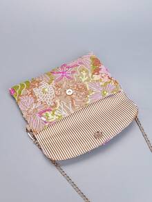 亮片刺绣信封包，女士时尚亮片拼布翻盖钱包，亮片拼布刺绣晚宴包，撞色条纹拼布随机刺绣手拿包，适合女士购物、旅游、聚会、送礼