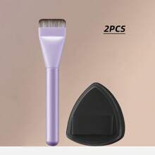 2pcs Ultra-Thin Foundation Brushes, Lightweight Face Contour Brush, Flat Face Mask Brush, Mixed Foundation Cream Makeup Brushes, Silver Foundation Brush, Makeup Brushes For Liquid Foundation, Ultra-Thin Foundation Brush, Face Contour Brush, Flat Contour Brush, Mixed Cream Brush For Makeup