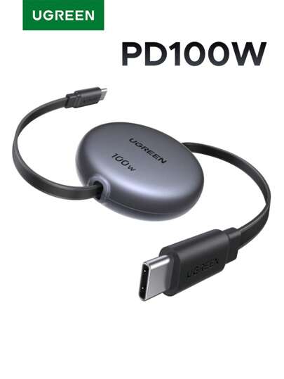 UGREEN Cable de carga y datos retráctil USB-C a USB-C de 100W UGREEN, compatible con carga rápida SFC2.0 de 45W, compatible con iPhone 16, 16 Pro Max, 15, 15 Plus, 15 Pro, 15 Pro Max, compatible con Redmi, compatible con cargador OnePlus Type C, color gris espacial