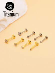 1pc 16G 1.2mm 2-4mm Titanium Zirconium Lip Stud, G23 Titanium Zirconium Dome Earring, Internal Thread Cartilage Stud, Nose Stud - Diamond Flat Lip Studs - View 4
