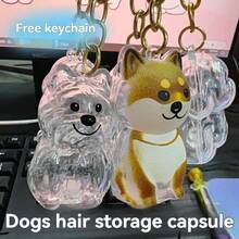 1 件透明可爱狗毛收集挂饰，宠物毛发收纳盒，适用于柴犬、西高地梗毛发钥匙扣 - 彩色 - 查看 5
