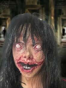 1 pezzo Maschera spaventosa da fantasma femminile con capelli lunghi, Zhen Zi, testa di zombie mutante e disgustosa, per Ognissanti Casa Infestata.