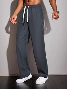 3pcs Black + Dark Grey + Light Grey Fashion Casual Sports Drawstring Waist Straight Leg Pants, Men's Regular Fit Sweatpants, Joggers, Gift For Men