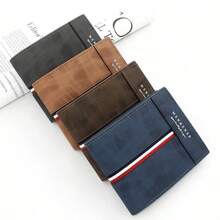 Portafoglio corto opaco da uomo. Borsa pieghevole a tre ante con grande capacità. Portamonete. Molteplici slot per carte di credito. Portafoglio con cerniera per uomo