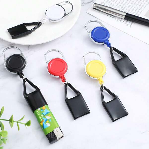 Support de briquet rétractable avec porte-clés et clip, accessoire de fumeur léger et pratique pour les briquets, convient aux activités extérieures comme les voyages, les barbecues, la randonnée