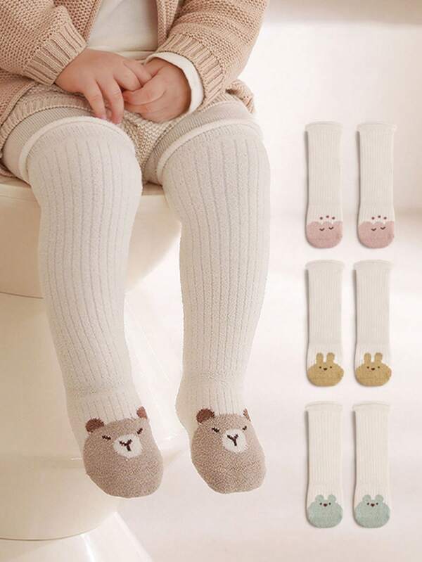 1 Pair Cartoon Pattern Cute Baby Long Socks, Thick Warm Soft Breathable For 0-5 Years Old, Autumn/Winter