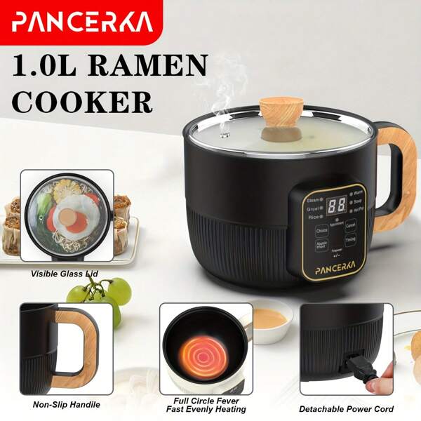 PANCERKA Marmite électrique, Mijoteuse 1,8 L - Poêle multifonction antiadhésive Grill Sauté Mijotage Ustensiles de cuisine Steak Nouilles Ramen Shabu Shabu - Cuisine à la maison, au bureau, en fête, en dortoir