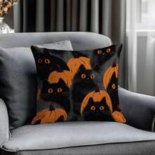 1 Stück/2 Stück Halloween Katzen- & Kürbis-Muster Polyester Kissenbezug [ohne Kissenfüllung], 45 x 45 cm/50 x 50 cm, [einseitiger Muster] Halloween Schwarze Katzen Kürbisse Dekorative Kissenbezüge für Sofa, Bett, Wohnzimmer, Schlafzimmer, Auto, Büro, Hotel, ganzjährig, perfektes Geschenk für Familie und Freunde