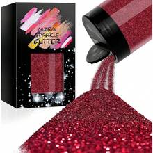 Metallic Ultra Fine Glitter, 7.41Oz/210G Resin Glitter Powder Sequins Flakes, 1/128" Holographic Iridesnt Glitter For Resin Tumblers Art Crafts, Hair Fa Body Nail Glitter(Black) - wine red - 查看 1