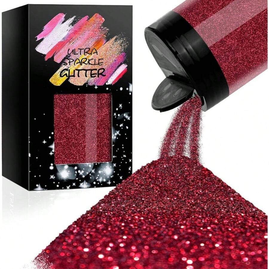 Metallic Ultra Fine Glitter, 7.41Oz/210G Resin Glitter Powder Sequins Flakes, 1/128" Holographic Iridesnt Glitter For Resin Tumblers Art Crafts, Hair Fa Body Nail Glitter(Black) - wine red - 查看 1