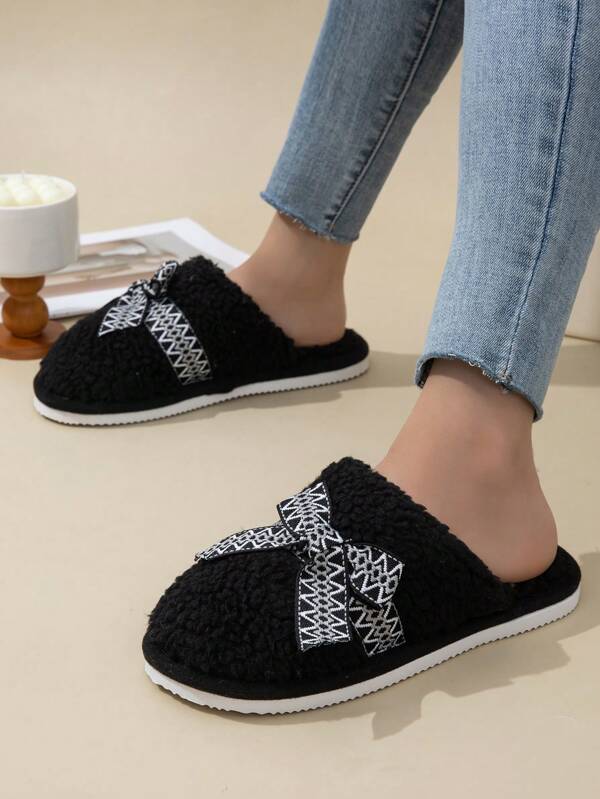 Women's New Autumn/Winter Slippers, Comfortable Indoor Home Quiet Bow Design, Bedroom Couple Slippers, Closed Toe Warm Floor Slippers