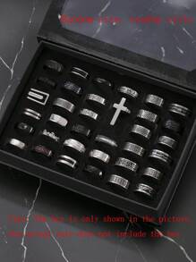 10/20/40/60件套不锈钢罗马浮雕哑光戒指，男女通用，适合日常佩戴和节日装饰，款式和尺寸随机。