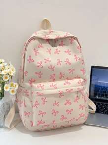 Simple Solid Color Versatile Large Capacity Student B Ackpack Back To School Bookbag ,University Bag , Back To School - Beige - View 3