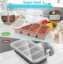 Silicone Freezer Tray With Lid - Silicone Freezer Food Molds- Large Ice Cube Tray,Silicone Freezer Container,Freeze & Store Soup, Sauce, Broth,Leftovers - Makes 4 Perfect 1 Cup,9822111 - 深灰色 - 查看 7