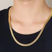 Collier en acier inoxydable plaqué or 18 carats de 8 mm, chaîne pour homme, style hip-hop, minimaliste, cadeau et fête, accessoire à la mode pour homme, accessoire de décoration, style punk hip-hop, chaîne large en denim avec menton sur quatre côtés, style streetwear