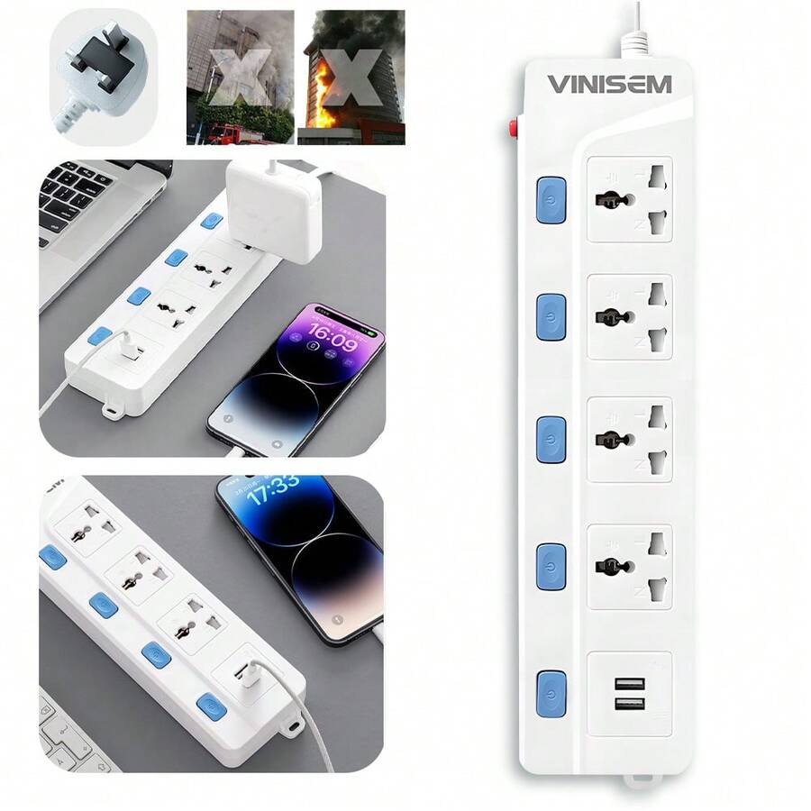 Multi Socket Mains Strip With 1.8M Long Cable,For Home, Bedroom, Kitchen And Office - UK Plug(220-240V) - View 1