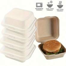 25/50pcs Disposable Bento Cake Boxes, Paper Pulp Hand Painted Dessert Hamburger Box, Disposable Bagasse Bowl, Made Of Sugar Cane Fibers, For Picnic Camping BBQ Party, Party Supplies, Restaurant Tableware Accessories - Multicolor - View 4