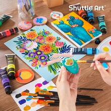Art 48 Pack Acrylic Paint Set, 30 Colors Acrylic Paint (36ml) With 10 Brushes 5 Canvas 1 Paint Knife 1 Palette 1 Sponge, Complete Set Kids, Adults Painting On Canvas Rocks Wood Ceramic - 1 - 查看 3