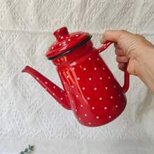 1 pièce Cafetière en émail vintage 1,2 L, bouilloire à verser à la main, théière de maison, pot d'eau froide, pot à huile, théière et cafetière de restaurant rétro en émail, décoration en émail, cafetière à verser à la main en émail épais, bouilloire en émail, pot à huile de cuisine