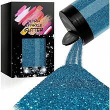 Metallic Ultra Fine Glitter, 7.41Oz/210G Resin Glitter Powder Sequins Flakes, 1/128" Holographic Iridesnt Glitter For Resin Tumblers Art Crafts, Hair Fa Body Nail Glitter(Black) - Azure Blue - 查看 1