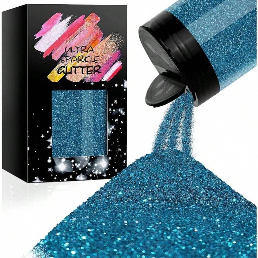 Metallic Ultra Fine Glitter, 7.41Oz/210G Resin Glitter Powder Sequins Flakes, 1/128" Holographic Iridesnt Glitter For Resin Tumblers Art Crafts, Hair Fa Body Nail Glitter(Black) - Azure Blue - 查看 1