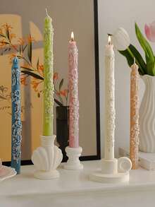 European Style Long Taper Candles With Embossed Pattern, Suitable As Wedding Decor, Valentine's Day Gift, Atmosphere Scented Candle Photography Prop, Smokeless Candle, Ideal For Romantic Dinner, Wedding, Holiday, Birthday And Home Decor. - Multicolor - View 3