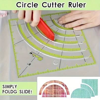 8-Inch Acrylic Patchwork Ruler - Multifunctional Curved And Fan-Shaped Circle Cutting Ruler, Dual-Color Lines, Foldable Design With Alignment Guide, Suitable For Precise Patchwork, Quilting And Textile Crafts, Sewing Accessories, Floral Pattern Design, High-Quality Plastic Material, Durable, DIY Sewing Tool