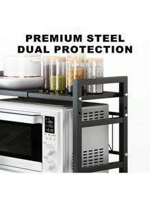 LIPETY Expandable Microwave Stand Countertop 16.5-20" Stretchable 75kg Load Microwave Stand Steel Oven Rack For Kitchen,Microwave Stand With Storage Kitchen Utensils Tableware Storage,Over ,Kitchen Storage Rack - Black - View 7