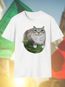 Watermelon Cat T Shirt Maglietta Gatto Anguria Uomo Moda Estiva Casual Divertente Idea Regalo Stampa Unica Novità Offerta Esclusiva Must Have