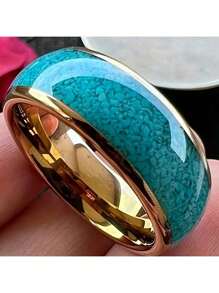 Unisex 8mm 316L Stainless Steel Ring With Synthetic Meteorite & Abalone Shell Inlay - Iridescent Mother-Of- Accents, Durable Wedding Band For Men & Women, Valentine's Day Gift, Everyday Jewelry, Anniversary Gift, Unique Pattern, Polished Finish, Fashion Lovers, Modern Jewelry, Highquality Jewelry, Statement Jewelry, Jewelry Collectors