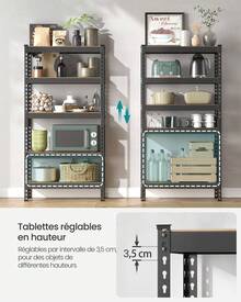 SONGMICS Étagère de Rangement, 5 Niveaux, 30 x 75 x 150 cm, Capacité de Charge 875 kg, pour Cave, Garage, Bureau, Noir - Noir - Voir 3