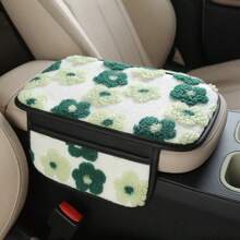 Soft Floral Car Central Armrest Pad, Comfortable Faux Fur Armrest Cover With Side Pockets For Storing Items Such As Bills, Keys, Lipstick, Fashionable And Stylish Car Interior Accessory
