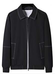 男士休闲翻领修身夹克，韩版时尚，秋季 - 黑色 - 查看 3