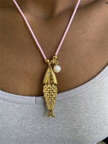 Summer Ocean Series Stainless Steel Fish Pendant Necklace, Colorful Rope Necklace, Fashionable & Unique