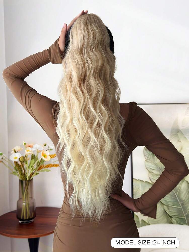 24-Inch Wavy Gold Synthetic Wig With Claw Clip, Heat Resistant Fiber Wig Suitable For Women, Girls, Parties And Daily Use