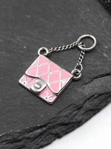 Sterling Silver Pink Enamel Handbag Pendant - Fashion Silver - Tone Bag - Shape Pendant