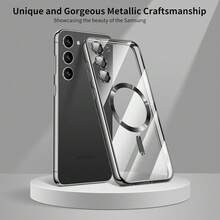 Magnetic Transparent Phone Case Compatible With Galaxy A06 A16 A26 A36 A56 S25 Ultra S24 Ultra S25 FE, Built-In Camera Lens Protector, Luxury Electroplated Soft TPU Clear Shockproof Ultra-Thin Protective Cover, Also Compatible With IPhone 17 16 15 14 13 12 11 Series, 17 Pro Max, Christmas Gift - Black - View 7